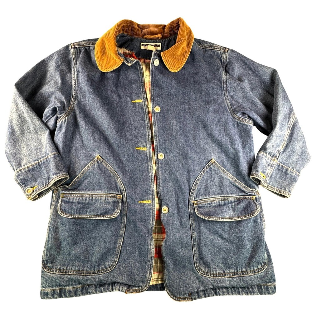 Vintage Denim Flannel Lined Barn Jacket Corduroy Collar Blue Fits M-L
